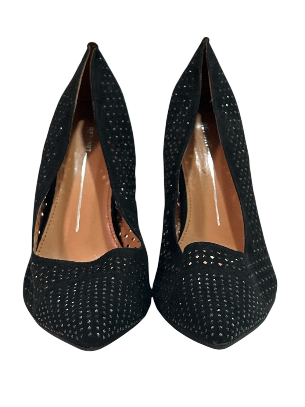 Report Black Rhinestone Perforated D'Orsay Stiletto Pumps Womens 8